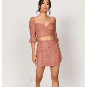 Lacey sweetheart crop top skirt set
